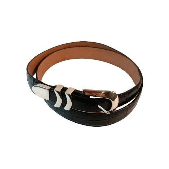 Onyx by Brighton Black Croc Embossed Leather Men’s Belt Silver Buckle Size 48 - Picture 7 of 16